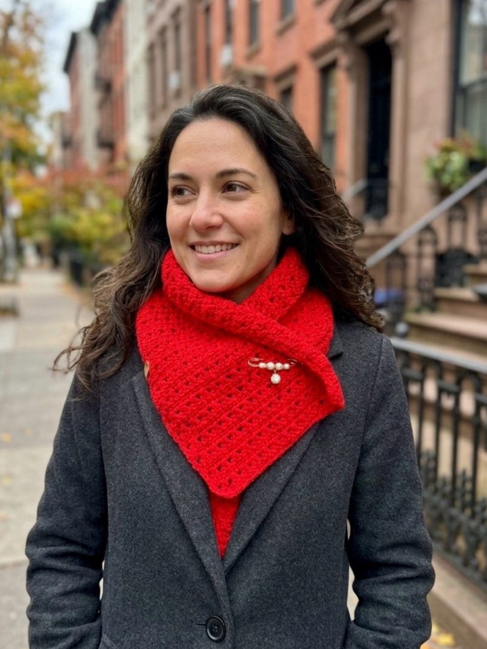 Hand Crafted Red Crochet Neckwarmer with Decorative Pin